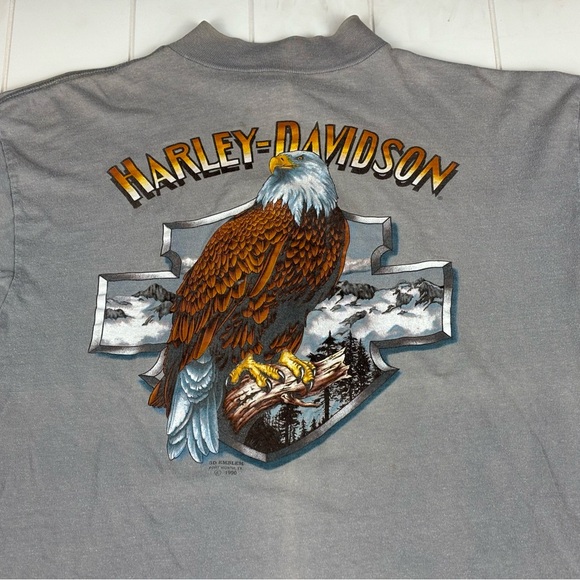 🦅 Vintage 1990 Harley Davidson 3D Emblem L/XL Long Sleeve T-shirt 90s VTG - Picture 2 of 7
